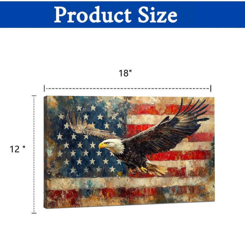 Décoration rétro patriotique sur toile drapeau aigle chauve vintage 18 x 12 pouces