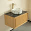 Lavabo vasque de salle de bain rond 14,2 po, céramique blanche avec motif marbré doré, montage sur vasque