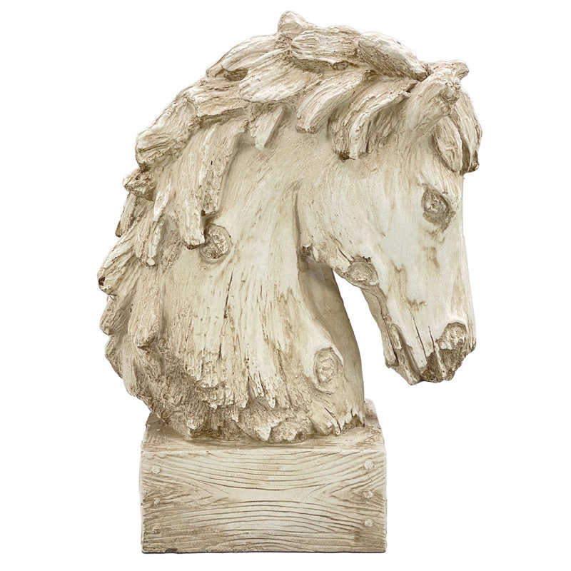 18" Horsehead Wood-Like Carving Statue Centerpiece, Naturel