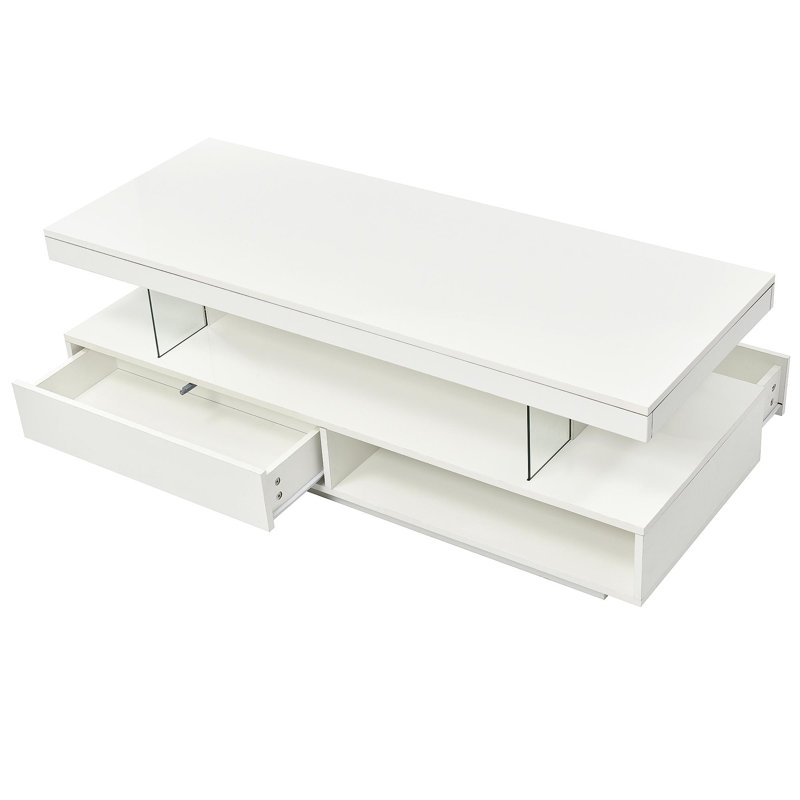 LED Coffee Table,Cocktail table,Living room table with Storage, Modern Center Table , White