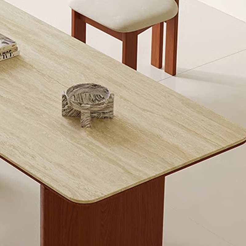 Ancient Style Rectangular Rock Plate Dining Table Solid Wood Base Dining Table, 29.53"H x 55.12"L x 31.5"W