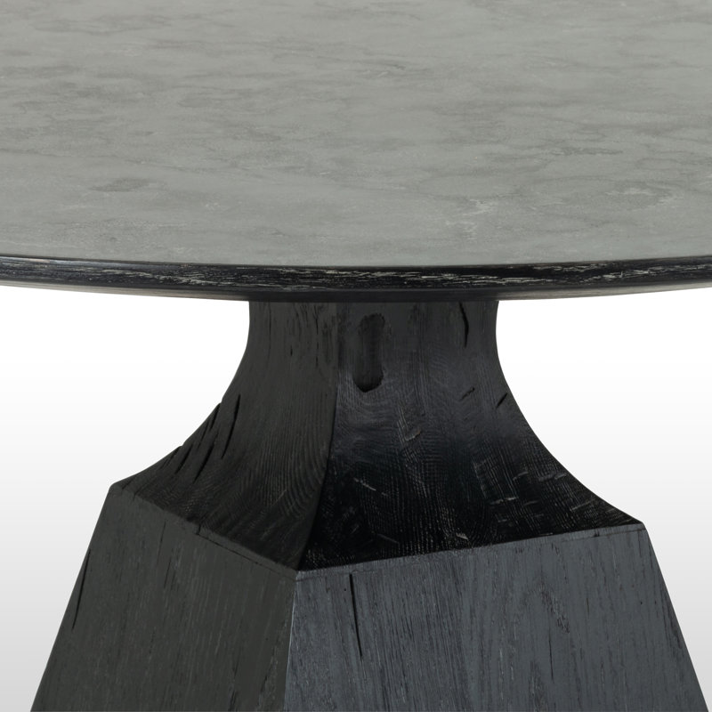 Sargon Round Stone Dining Table, Bluestone/Washed Black