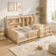 Cadre de lit plateforme en bois avec barrière de sécurité et tablettes de rangement-1078432504-1078432507