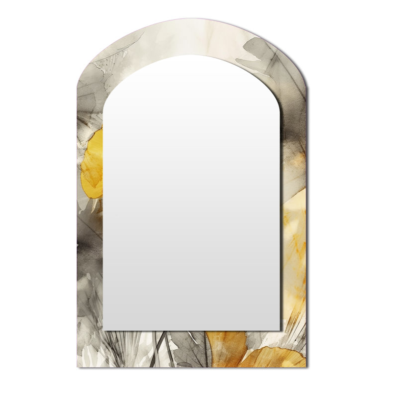 Palmier Tropical Ginkgo Artwork III - miroir asymétrique jaune, miroir mural de forme unique traditionnelle, impression d'art en métal