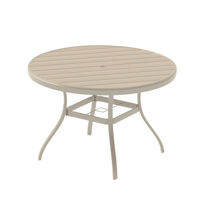 Table de salle à manger d'extérieur ronde pour 4-6 personnes, table de salle à manger toutes saisons en métal avec trou pour parasol