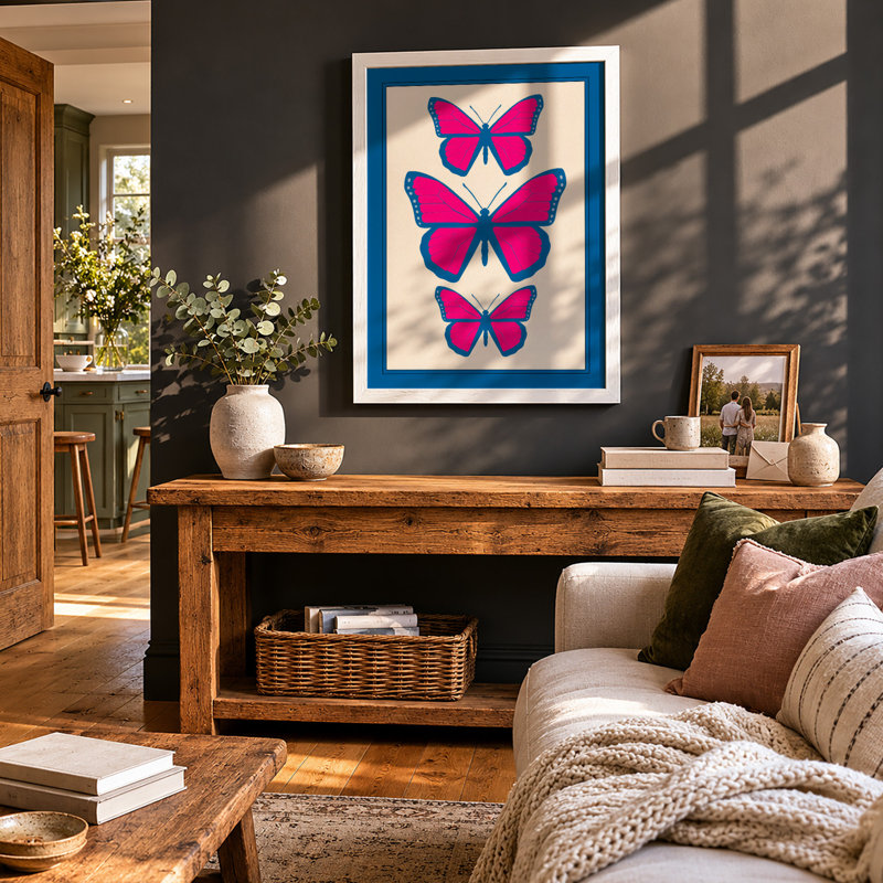 Magenta Butterflies Modern - Framed Print, A4 - 29.7 x 21.0 cm, White