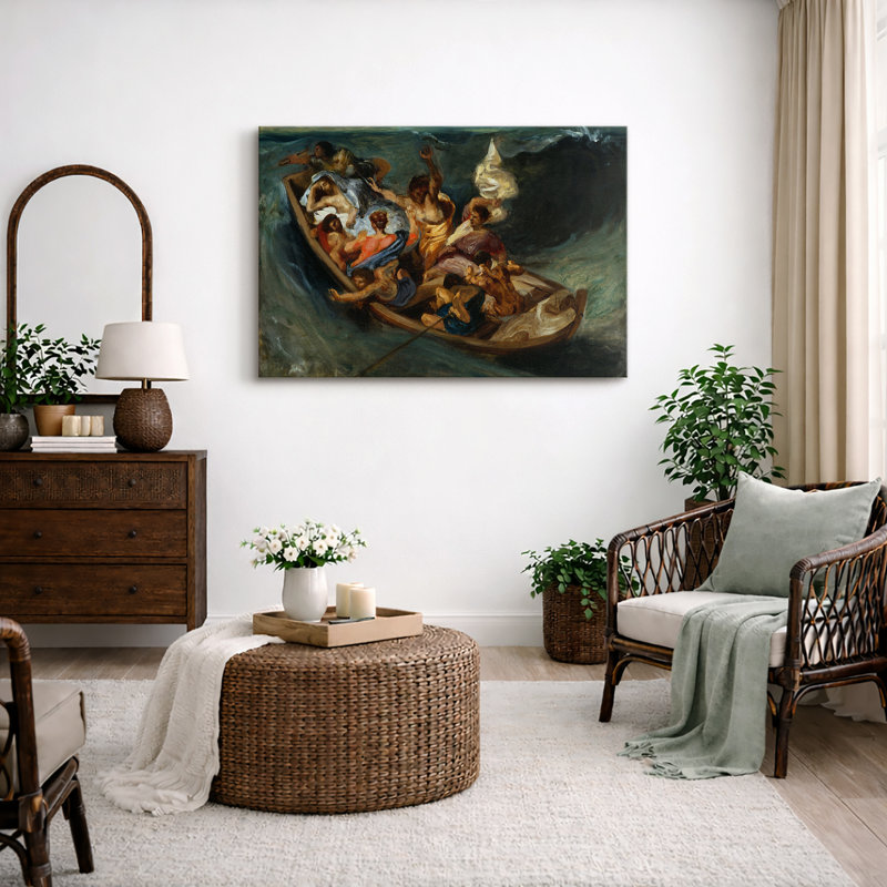 Tempête en mer avec figurines, impression dramatique sur le salon, impression sur toile encadrée, H 12 po x l 18 po