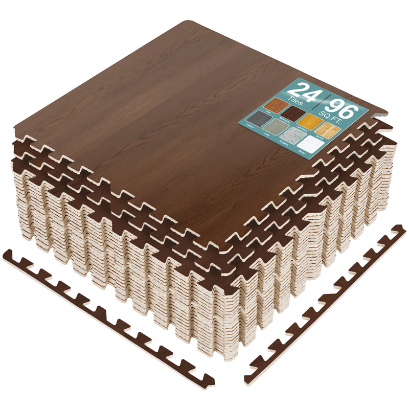 Carreaux de sol en mousse de grain de bois imperméable Sorbus, 24 tuiles, 96 pieds carrés, emboîtement, acajou clair