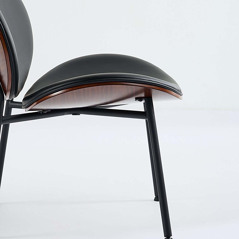 Chaise longue simple en cuir noir Mid-Century