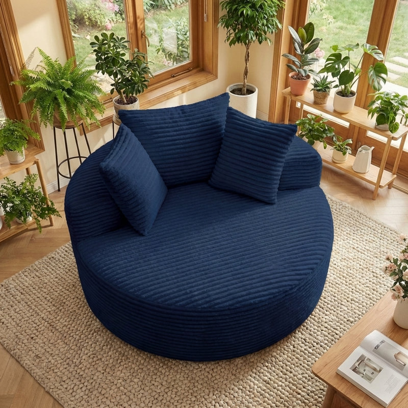 Canapé-lit rond de 55 po en mousse sans os pour petits espaces, avec coussins pour le salon, la chambre à coucher et les appartements