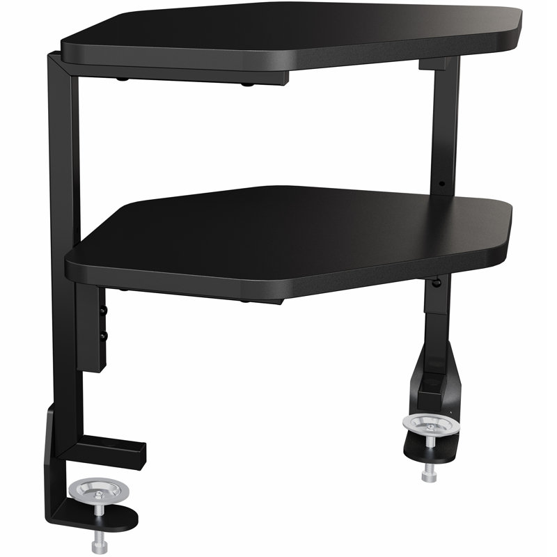 VIVO Black Corner Clamp-on 17" Above or Below Desk 2-Tier Shelving Organizer