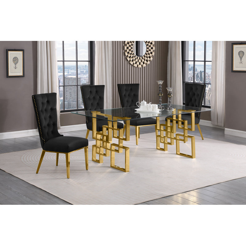 5 pièces Ensemble repas, 5, Noir / or