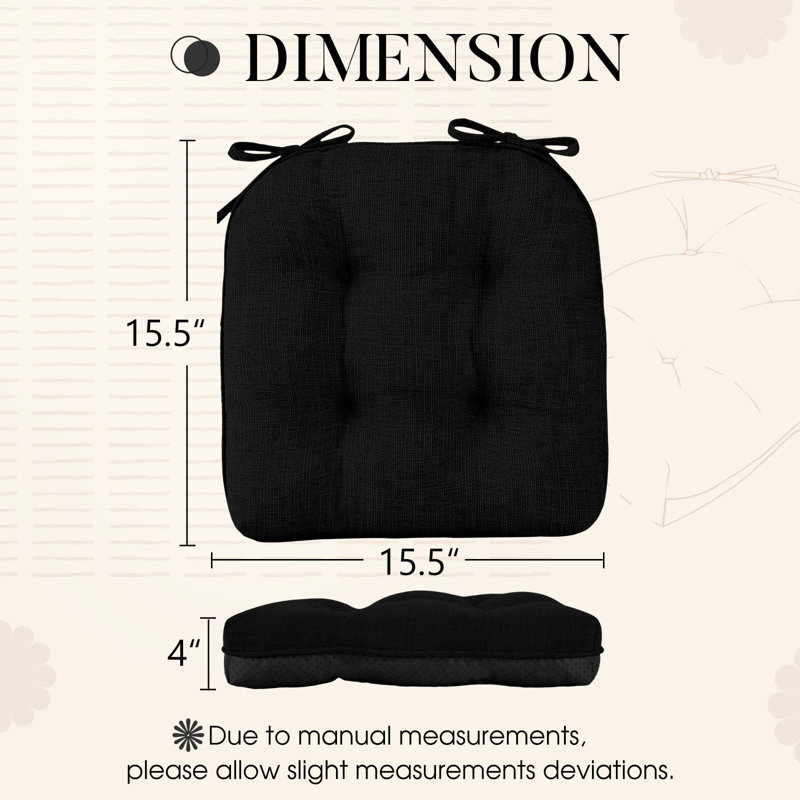 Chair Cushions For Dining Chairs 4 Pack, Memory Foam Chair Cushion With Ties And Non Slip Backing,  Tufted Chair Pads For Dining Chairs(Black)