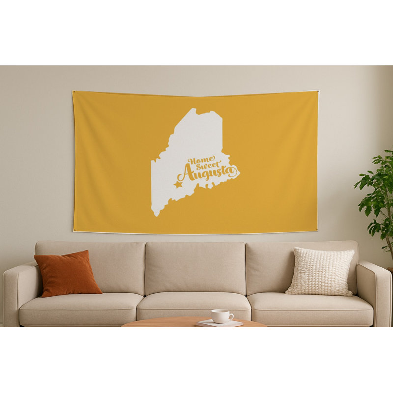 Home Sweet Augusta — Silhouette de l'État du Maine — Tapisserie murale tissée représentant un paysage, H 50 po x l 70 po