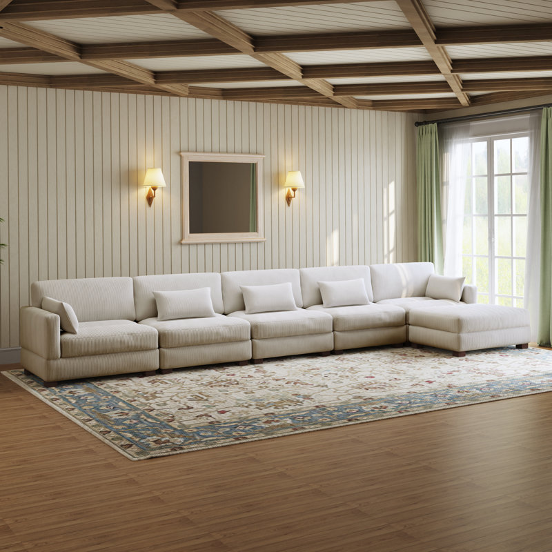 Maelina L-Shaped Corduroy Modular Sectional with Removable Cushion Cover, 30.7"H x 199.2" W x 68.1" D, Sea Salt Gray Corduroy