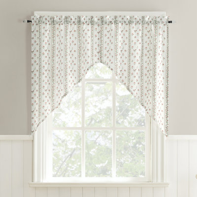 Castlebourne Ditsy Floral Stripe Semi-Sheer Rod Pocket Kitchen Curtain Swag (Set of 2)
