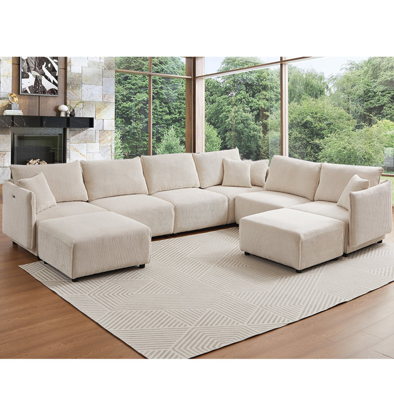 Canapé combiné Rozyn, Velours côtelé beige