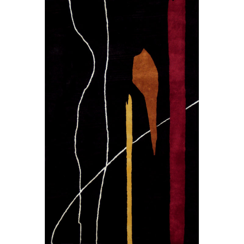 Tapis décoratif gris foncé Touffeté à la main à motif abstrait Lightner, Rectangle 5 pi x 8 pi