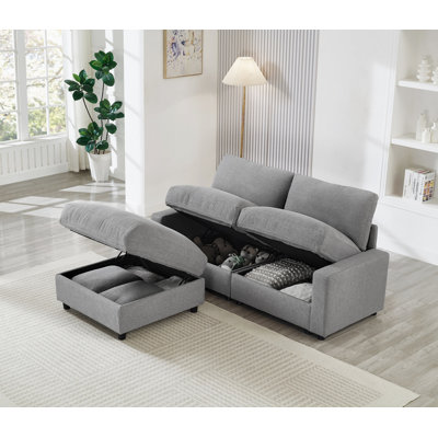 Canapé modulaire modulaire, 3 canapés modulaires en tissu de polyester en forme de L pour le salon, 2 canapés en nuage avec repose-pieds, canapé modulaire à assise profonde (gris)