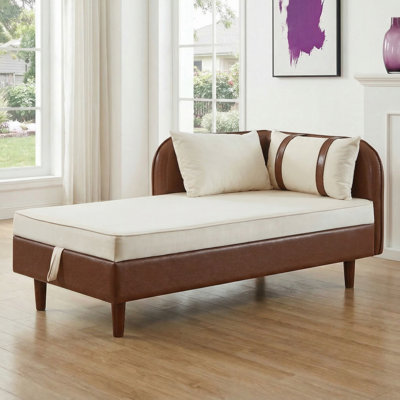 Storage Upholstered Chaise Lounge with Solid Wood Frame Lift-Up Seat Cushion Hidden Storage, Lounge Sofa Chair with PU Leather Velvet Upholstery