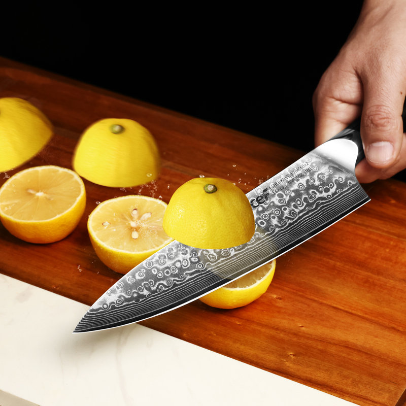 Couteau de cuisine japonais en acier de 67 pouces à 8 couches avec poignée ergonomique G10, motif poisson-os, couteau de cuisine professionnel et domestique