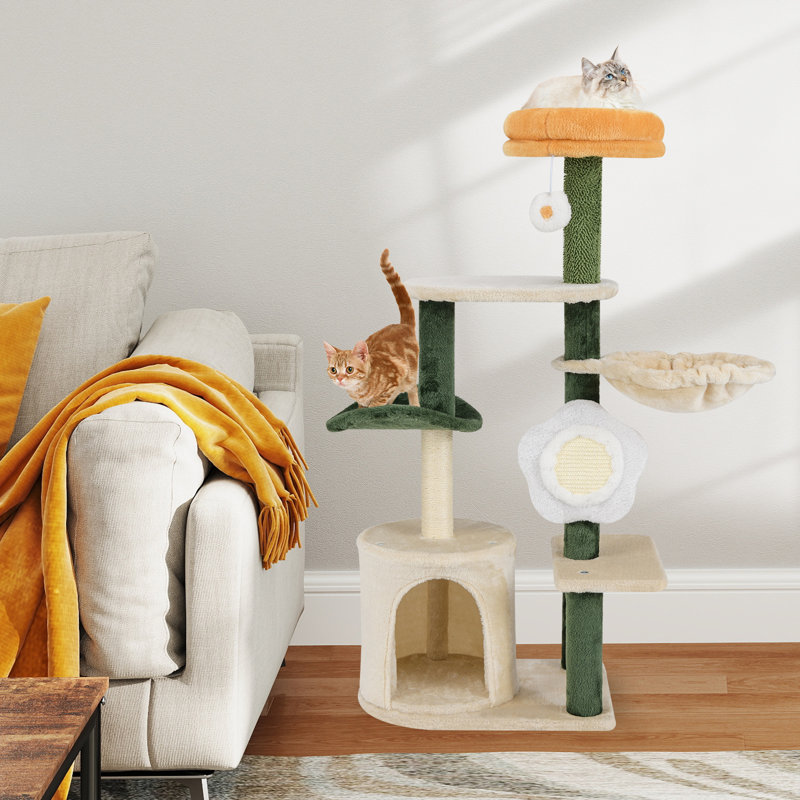 45'' Tall Cat Tree Flower Multi-level Pet Activity Centre Furniture w/Sisal Post