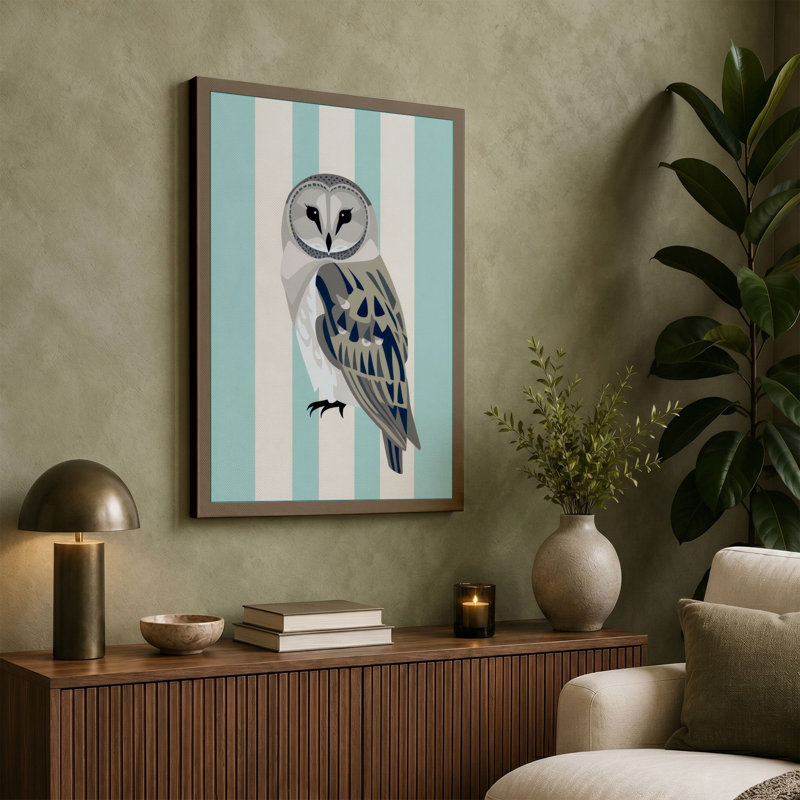 Striped Barn Owl Modern - Wrapped Canvas, 30x20 - 76.2 x 50.8 cm, White Border