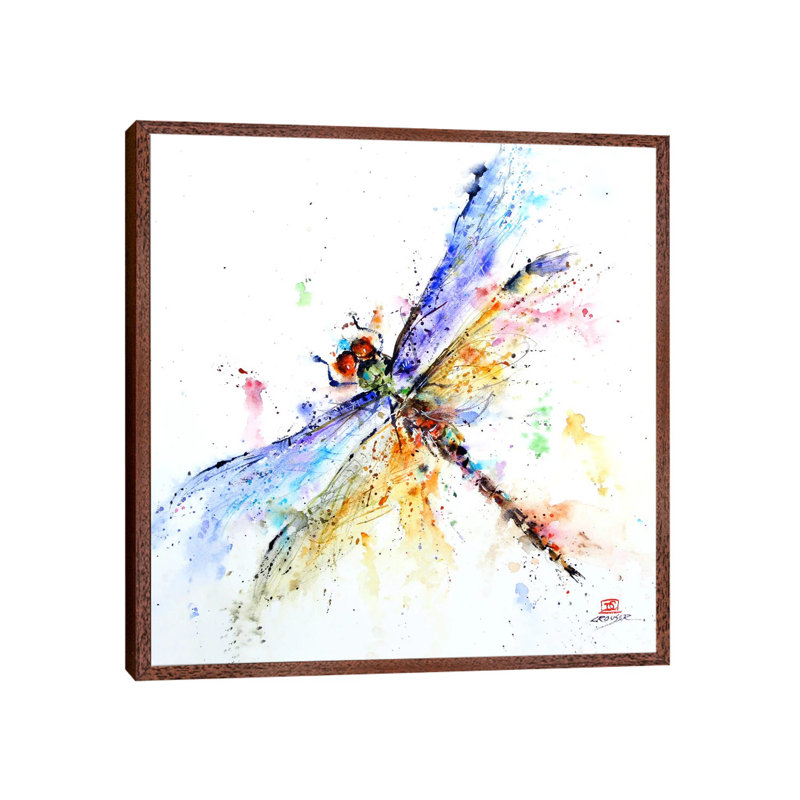 Dragonfly - Painting on Canvas, 66.04 cm H x 66.04 cm W, Brown Framed
