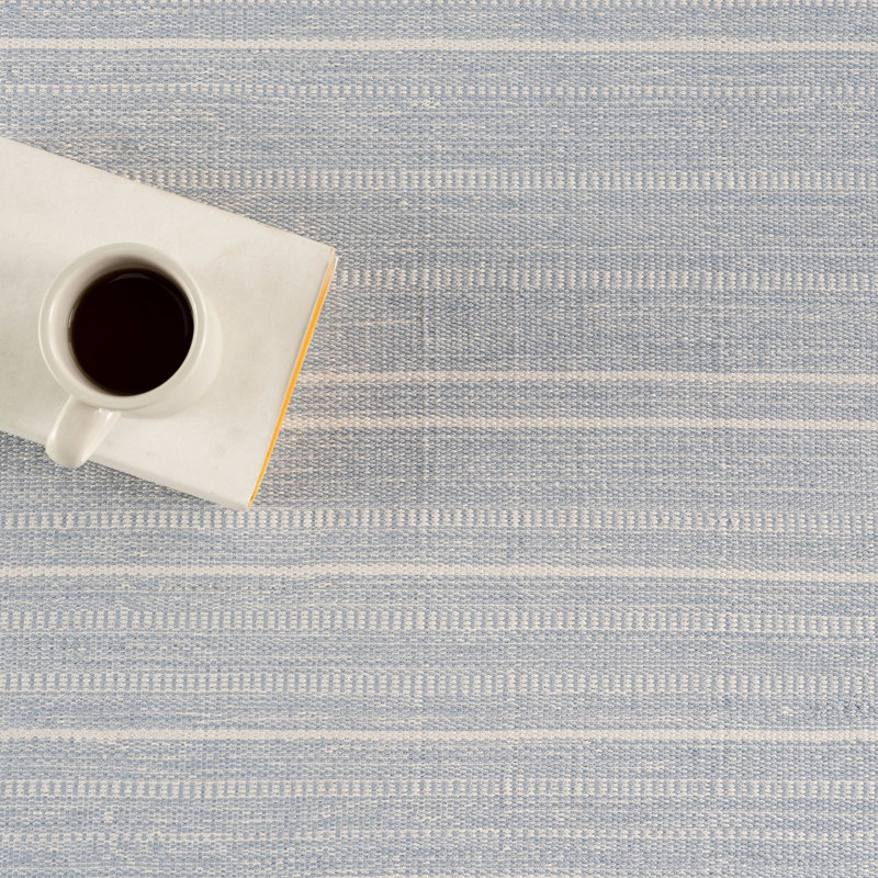 Skipper Stripe Swedish Blue Handwoven Indoor/Outdoor Rug, Rectangle 6'8" x 9'6"