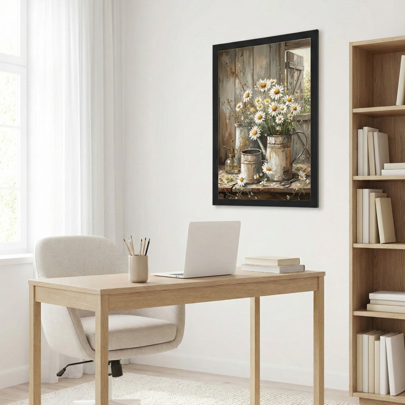 Toile noire encadrée en bois noir pour le salon, la chambre à coucher, le bureau ou le vestibule - décoration murale décorative avec charme rustique