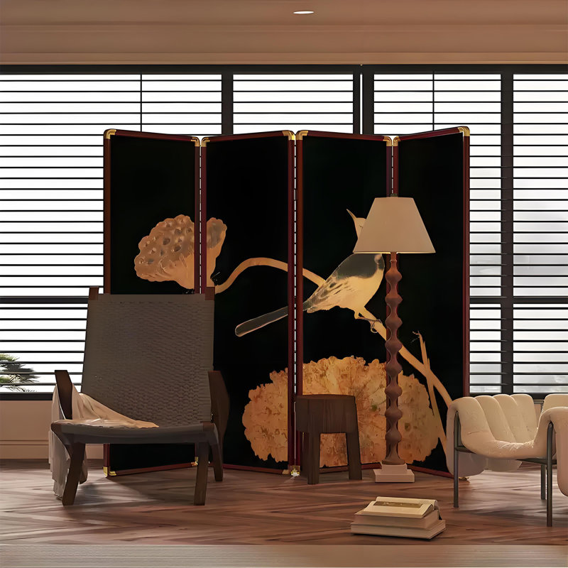 Zen Floral Bird Room Divider, 70.87"H x 70.87" W x 1.57" D