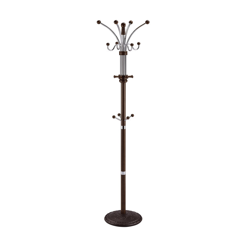 Portemanteau 73 po de hauteur chrome et bois, finition espresso, Multi-couleur
