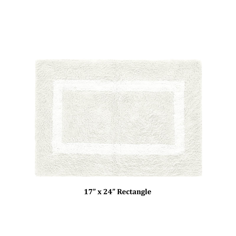 Tapis pour salle de bain réversible 100% coton Widman, doux et super absorbant, lavable à la machine pour la douche, la baignoire et le lavabo, rectangle 17 po x 24 po, ivoire / blanc