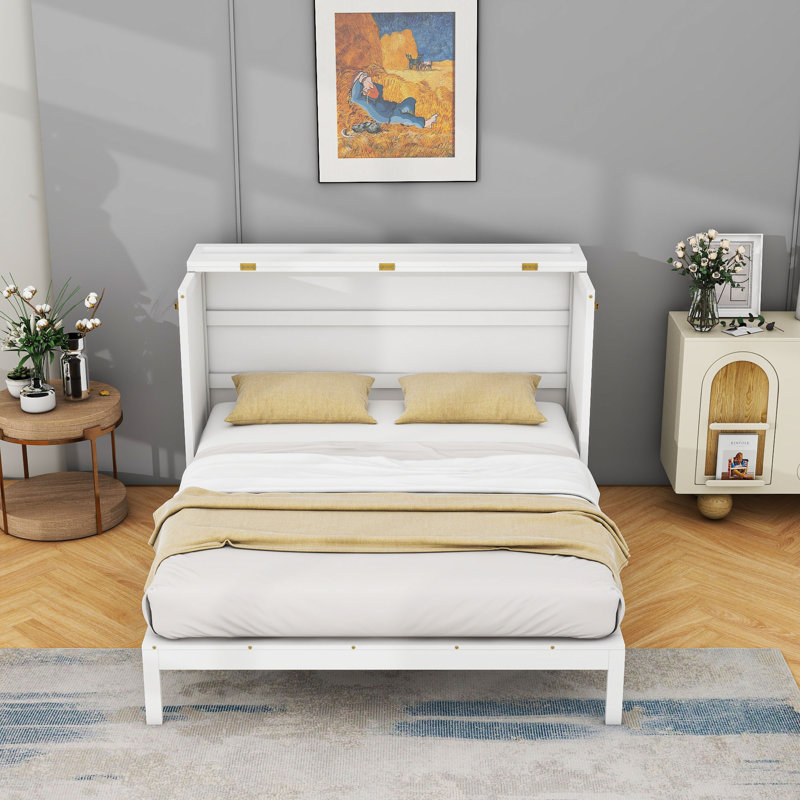 Murphy Bed with Multifunctional Storage and Elegant Design, Queen, White