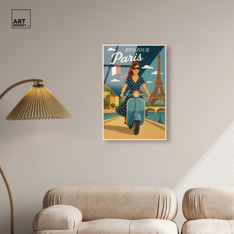 Affiche de voyage en acrylique Scooter, par Remède, prête à être accrochée, H 30 po x l 20 po