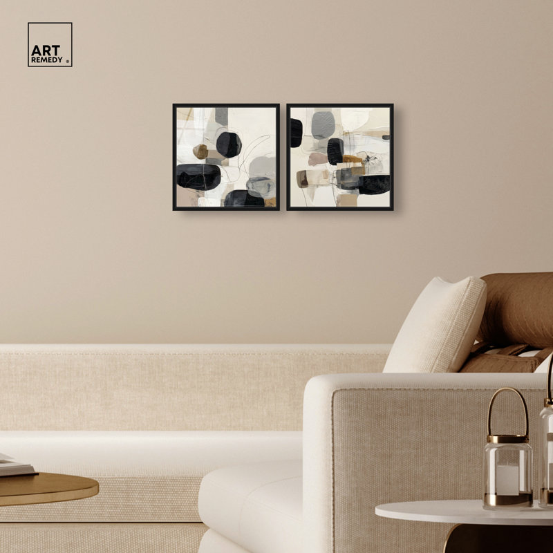 «Pebble Path Duo», ensemble de décorations murales Boho par Art Remedy, cadre noir, 12 x 12, 13"H x 13"W, Black Frame