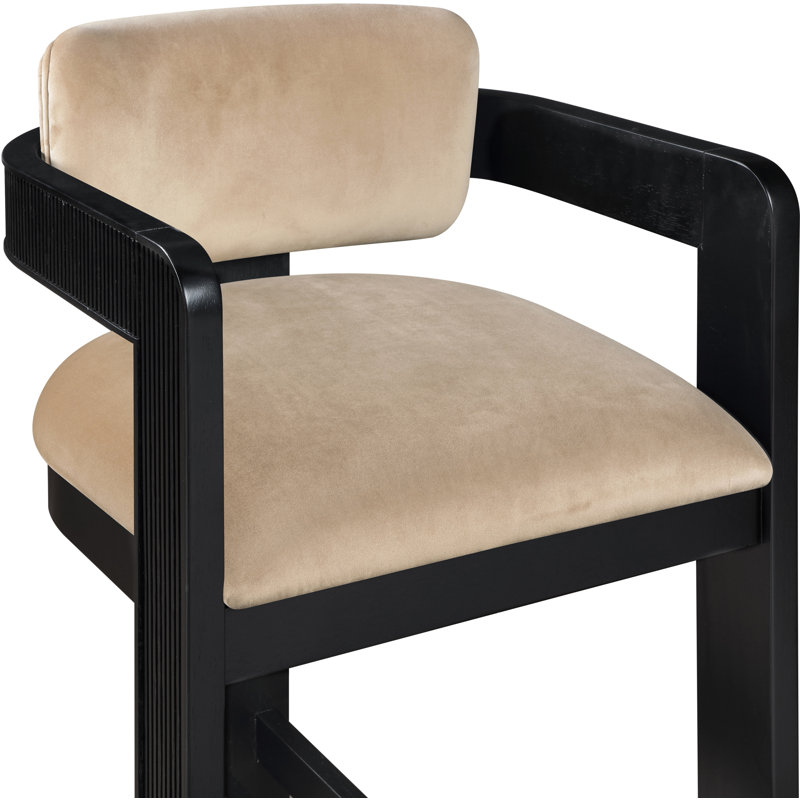 Tabouret rembourré Sacha Howley, Noir, Velours, Beige