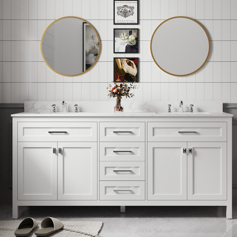 Meuble-lavabo double 72 po avec plateau Ajdina