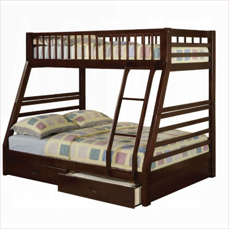 Structure de lit superposé convertible simple en bois composite avec rangement sous le lit et finition brune classique