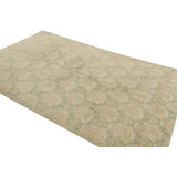 Vintage Distressed Rug, Beige And Green Floral Geometric Pattern - Rug & Kilim