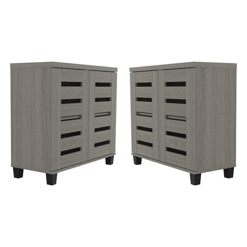 Lismore 2-Door Shoe Storage Cabinet (Set Of 2) – Holds 24 Pairs, Warm Gray Oak
