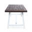 Table rustique d'extérieur en bois avec structure en métal blanc, finition sablée brun foncé, l 29,5 po x l 70,0 po x P 35,37 po, charge de 300 lb, conception à lattes, tout assemblage requis, ensemble