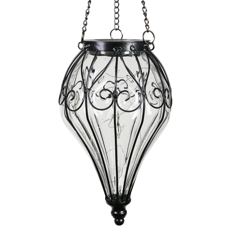 Elegant Clear Glass Solar Hanging Lantern with LED Lights