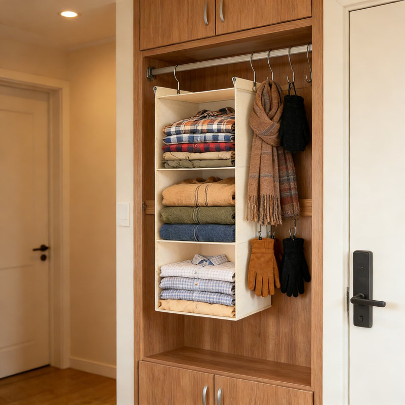 Heavy-Duty Cotton Closet Organizer, 2-Pack 3-Tier Hanging Storage Shelves For Wardrobe, Breathable Fabric With Sturdy Support, Space-Saving Foldable Design For Home And RV