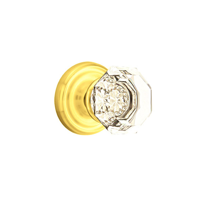 Ensemble de faux boutons Emtek avec rosette régulière et bouton Old Town, Laiton non laqué