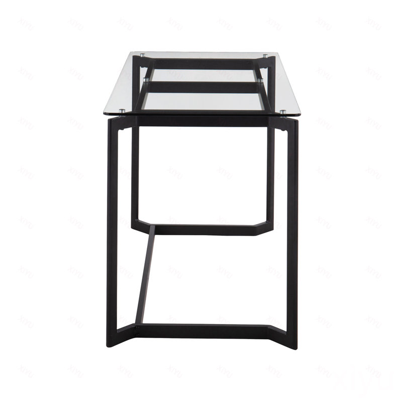 Bureau moderne en acier noir avec plateau en verre transparent