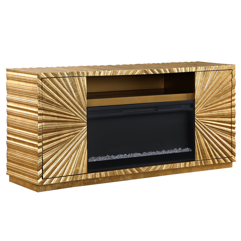 Anni 65" Gold Solid Wood Tv Stand with Fireplace Included 