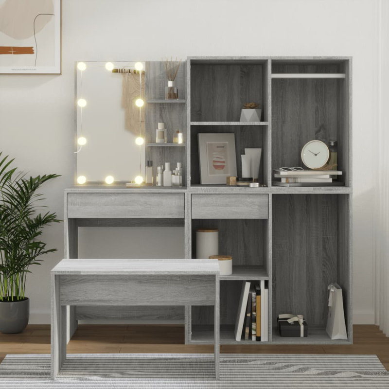 Hausmann Dressing Table with Mirror, Grey Sonoma
