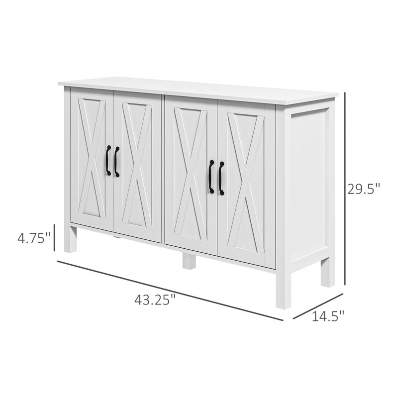 Armoire-bar multifonctionnelle avec 4 portes de grange et 2 tablettes réglables Zeinab, Blanc
