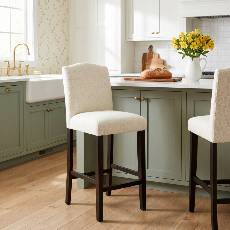 April Counter and Bar Stool, Bar Stool (31" Seat Height), Milsap Canvas Sustain® Tweed, Black Wood